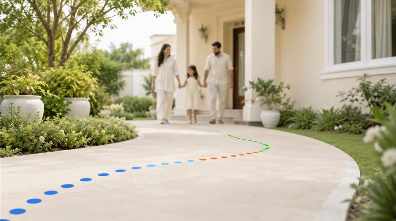 Loving family at home with illuminated life security trajectory
