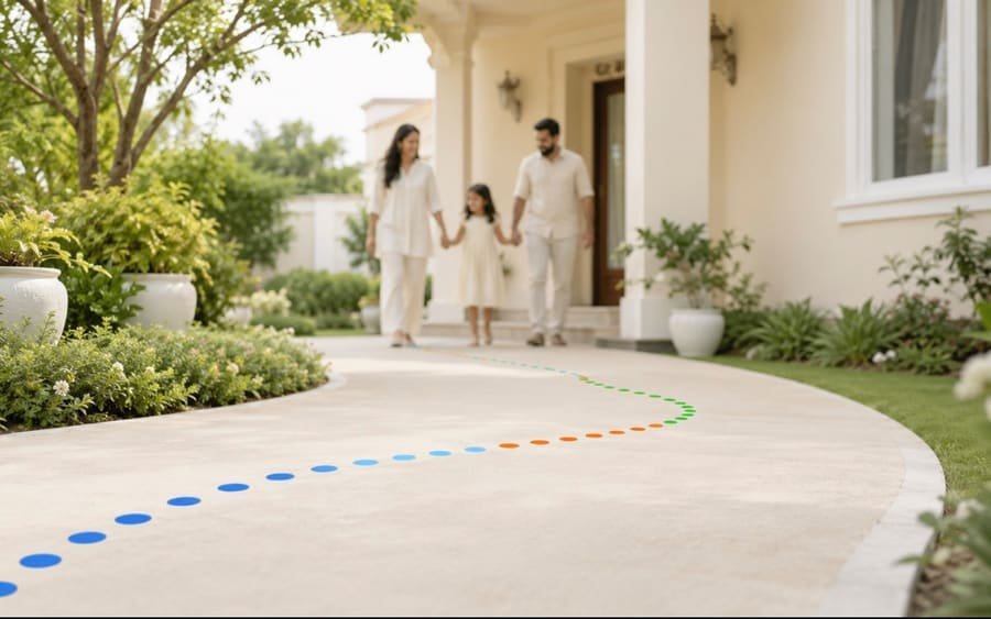 Loving family at home with illuminated life security trajectory