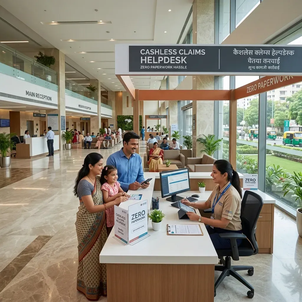 Letsbima.com claim specialist coordinating cashless approval at hospital TPA desk